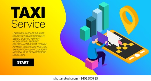 Taxi car vector banner. Taxi service flat mockup.