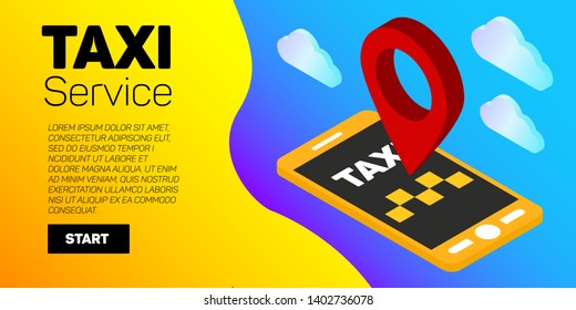 Taxi car vector banner. Taxi service flat mockup.