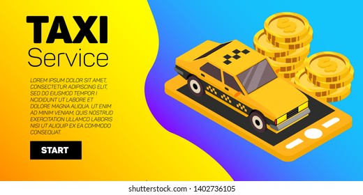 Taxi car vector banner. Taxi service flat mockup.