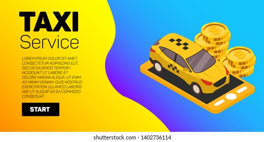 Taxi car vector banner. Taxi service flat mockup.