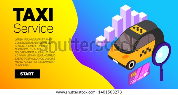 Taxi car\
vector banner. Taxi service flat\
mockup