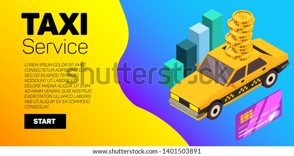 Taxi car\
vector banner. Taxi service flat\
mockup.