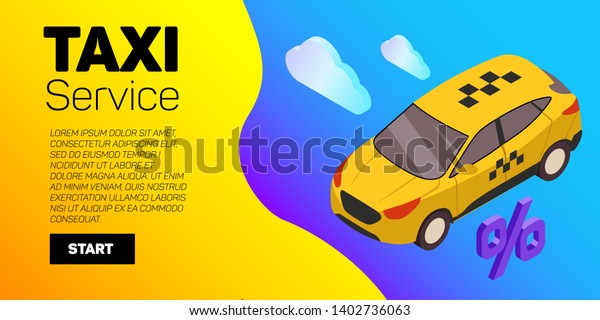 Taxi car\
vector banner. Taxi service flat\
mockup.