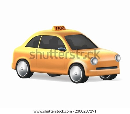 Taxi. Car Vector icon isolated on white background. Taxi 3D icon. Yellow taxi car with roof sign. UI icon. Yellow modern cab for city driving app