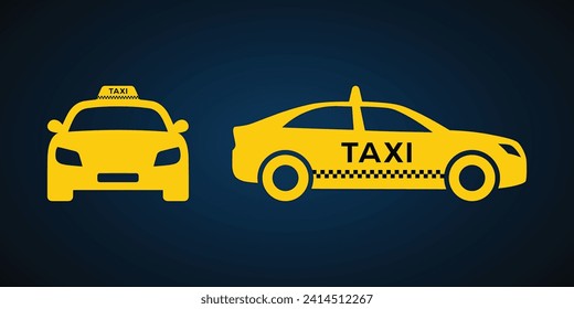 Taxi car vector icon set. Taxi car front and side view flat pictogram designs, Vector illustration.