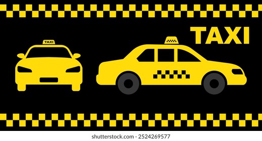 Taxi car vector icon set. Taxi car front and side view flat pictogram designs, Vector illustration.