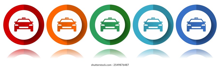 Taxi, iconos del vector del coche, conjunto plano del icono para el diseño del logotipo, diseño web y aplicaciones móviles, colección colorida del Botón del Web en eps 10