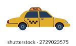 Taxi car vector illustration in flat cartoon style. Urban transportation concept for travel services, city navigation, apps, maps, kids design, posters, icons, playful mood, yellow car icon