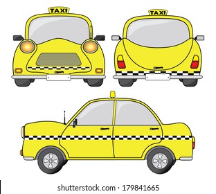 Taxi car vector illustration, front, back and side view.