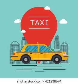 Taxi car. Vector modern flat creative info graphics design on public taxi. Flat design modern vector illustration concept.