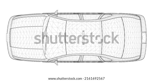Taxi car wireframe\
from black lines isolated on white background. 3D. View from above.\
Vector illustration.