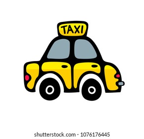 Taxi car in yellow colors isolated on white background. Vector hand drawn illustration.