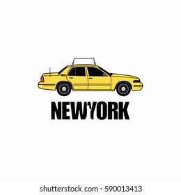 Taxi Car. Yellow Taxi Car. New York Taxi. Flat Styled Illustration. Isolated Vector Illustration.