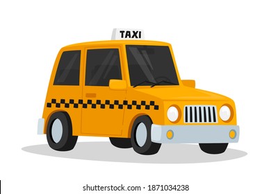 Taxi Car, Yellow Taxicab Sedan with Checker Oracle and Light Box on Roof Isolated on White Background. Automobile Taxi Service, Urban Logistic Passenger Transport Company. Cartoon Vector Illustration