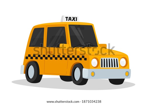 Taxi Car, Yellow Taxicab Sedan with Checker\
Oracle and Light Box on Roof Isolated on White Background.\
Automobile Taxi Service, Urban Logistic Passenger Transport\
Company. Cartoon Vector\
Illustration