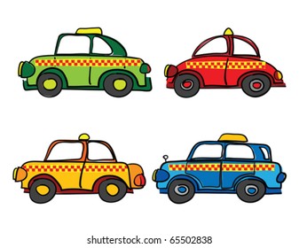 taxi cars cartoon against white background, abstract vector art illustration