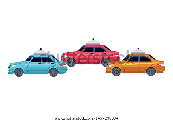taxi cars public transport service cartoon vector\
illustration graphic\
design