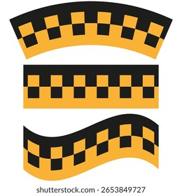 Taxi checker pattern. Yellow black stripe. Cab service Vector. Automotive travel emblem