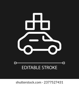 Taxi with checker pixel perfect white linear ui icon for dark theme. Urban vehicle service. Vector line pictogram. Isolated user interface symbol for night mode. Editable stroke. Arial font used