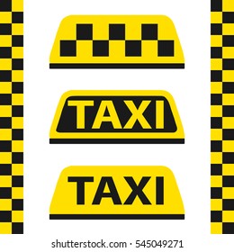 Taxi, checkered taxi, car, passenger, transportation, trip. Flat design, vector illustration, vector.