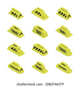 Taxi checkers set, flat 3D vector illustration.
