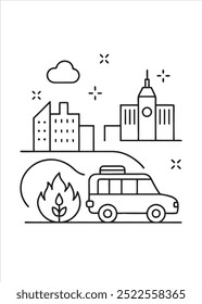 taxi colouring page on white background