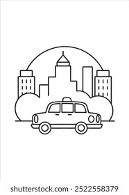 taxi colouring page on white background