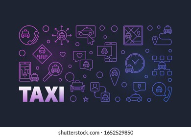Taxi-Konzept, lineares, horizontales Banner oder Illustration auf dunklem Hintergrund