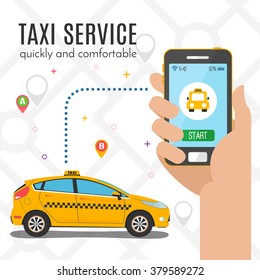 Taxi Concept. Logo, mobile application, service. Vector Illustration