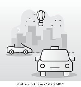 taxi with convertible and balloon air hot line style icon vector illustration design