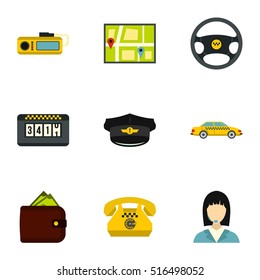 Taxi custom icons set. Flat illustration of 9 taxi custom vector icons for web