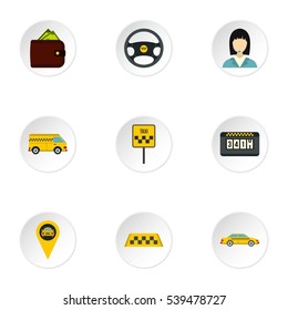 Taxi custom icons set. Flat illustration of 9 taxi custom vector icons for web