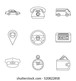 Taxi custom icons set. Outline illustration of 9 taxi custom vector icons for web