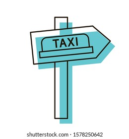 Taxi direction arrow. Navigation object for tourists. Design element. Vector illustration. Icon with shadow isolated on white background.