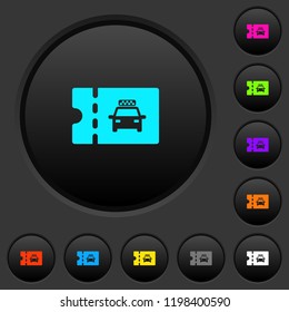 Taxi discount coupon dark push buttons with vivid color icons on dark grey background