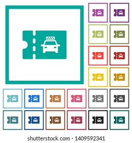 Taxi discount coupon flat color icons with quadrant frames on white background