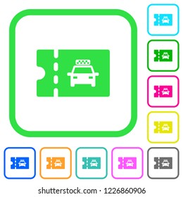 Taxi discount coupon vivid colored flat icons in curved borders on white background