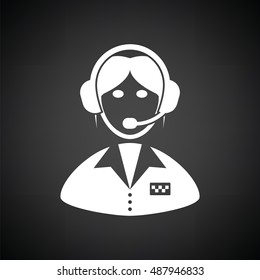 Taxi dispatcher icon. Black background with white. Vector illustration.