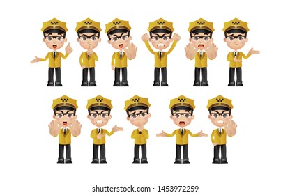 Taxi drever with different poses. vector