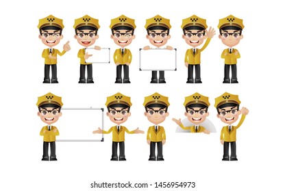 Taxi drever with different poses. vector