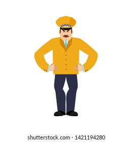 Taxi driver angry. Cabbie evil. Cabdriver aggressive. Vector illustration