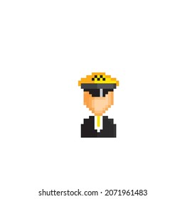 Taxi driver avatar. Pixel art flat style. Icon for websites, logo, web design, mobile app, info grap