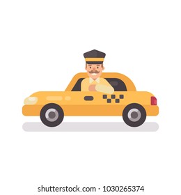 Taxi driver in a car. Profession flat character illustration