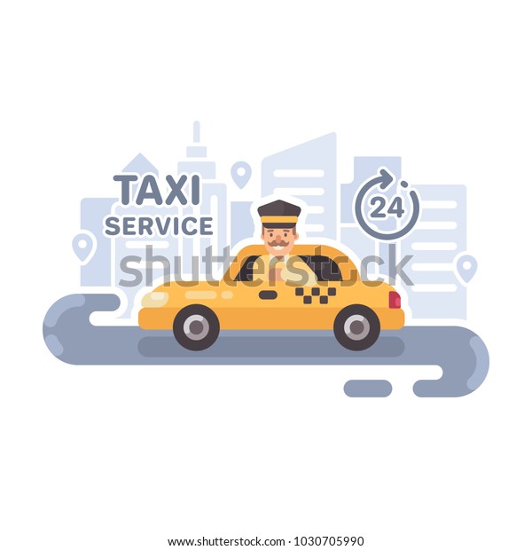 Taxi driver in a car. Taxi service flat\
vector illustration