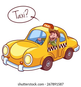 Taxi driver in the car. Vector clip-art illustration on a white background.