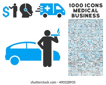 Taxi Driver icon with 1000 medical business bicolor blue and gray vector design elements. Set style is flat symbols, white background.