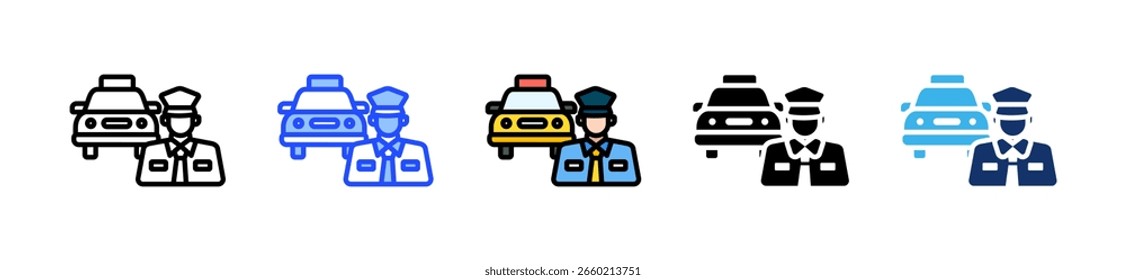 Colección del icono del conductor del taxi con los estilos múltiples