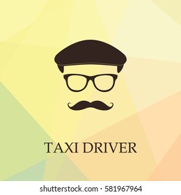 Taxi driver icon. Man with hat and moustache. Vector illustration.