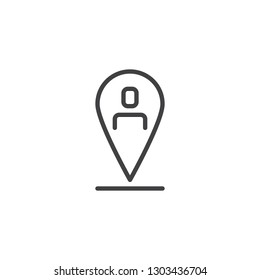 Taxi driver location pin line icon. linear style sign for mobile concept and web design. Map pointer with man outline vector icon. Symbol, logo illustration. Pixel perfect vector graphics