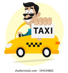 Taxi Driver Moves By Car Smiling Stock Vector (Royalty Free) 194194802